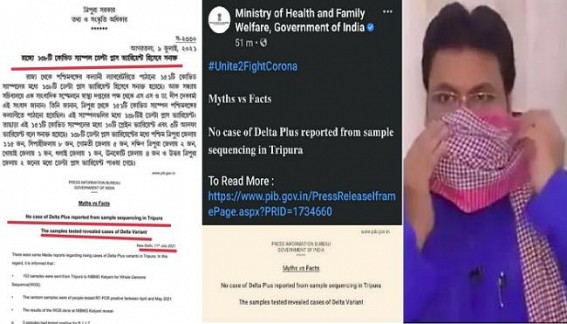 Central Govt’s report with no ‘Delta Plus in Tripura’ slams State Health Ministry’s FALSE claim of ‘138 Delta Plus Covid variants : Tripura Health Ministry under Biplab Deb in doldrums Central Govt’s report with no ‘Delta Plus in Tripura’ slams State Health Ministry’s FALSE claim of ‘138 Delta Plus Covid variants : Tripura Health Ministry under Biplab Deb in doldrums